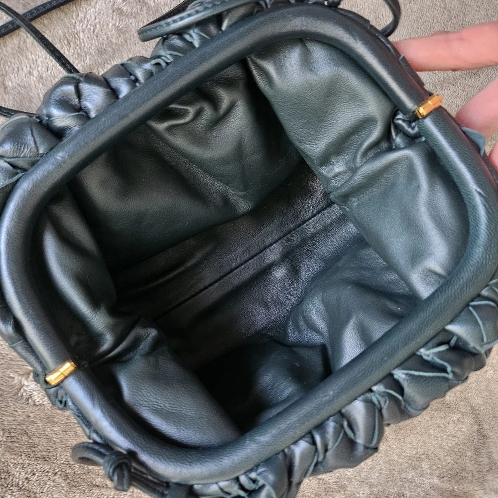 NWT Bottega Veneta Mini Pouch Intrecciato Inkwell/Deep Green Leather Crossbody